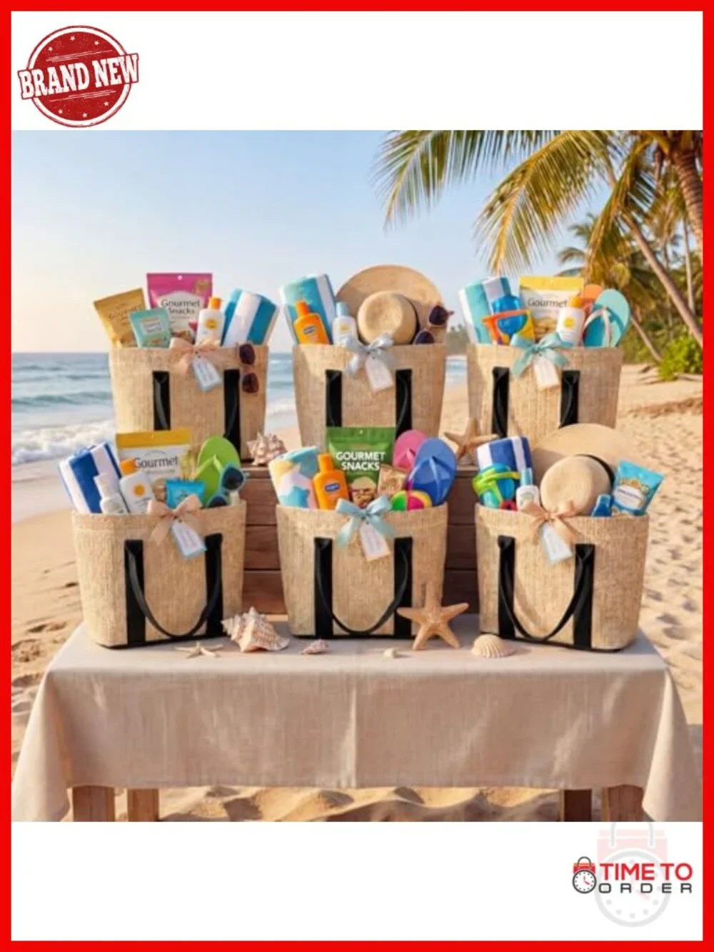 6 Pack Burlap Tote Bags Handwoven Beach Straw Bag with Handles